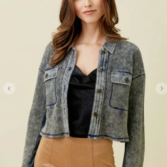 Navy Washed Cropped Jacket - NWT - Picture 3 of 4